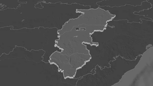 Zoom Chhattisgarh Estado India Extruido Perspectiva Oblicua Mapa Elevación Bilevel —  Fotos de Stock