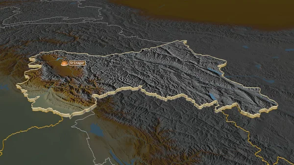 ジャム カシミール インドの州 で拡大 嘘の見方だ 地表水と地形救援マップ 3Dレンダリング — ストック写真