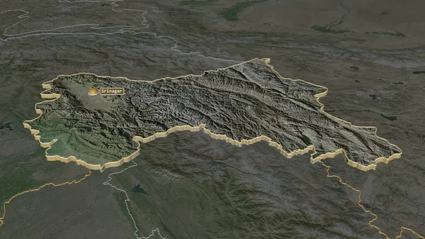 扩大查谟和克什米尔 印度邦 的版图 斜的角度 卫星图像 3D渲染 — 图库照片
