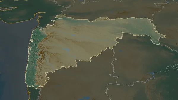 Powiększ Maharashtrę Stan Indie Perspektywa Ukośna Mapa Pomocy Topograficznej Wodami — Zdjęcie stockowe