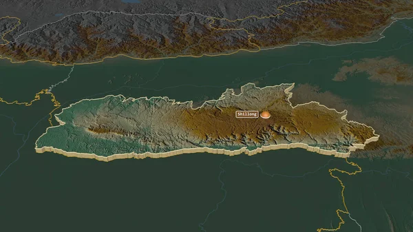 Zoom Meghalaya Stato Dell India Estruso Prospettiva Obliqua Mappa Topografica — Foto Stock