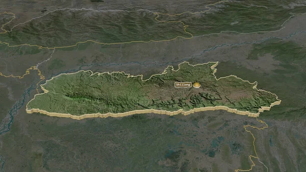 Ampliar Meghalaya Estado India Extruido Perspectiva Oblicua Imágenes Satélite Renderizado — Foto de Stock