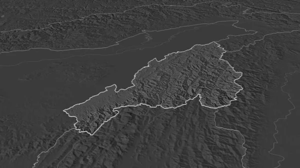 Zoom Nagaland State India Outlined Oblique Perspective Bilevel Elevation Map — Stock Photo, Image