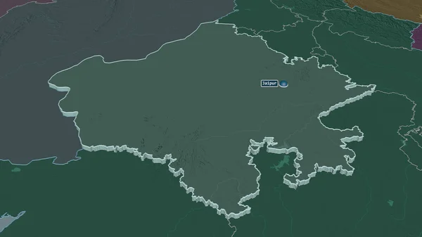 Zoom Sul Rajasthan Stato Dell India Estruso Prospettiva Obliqua Mappa — Foto Stock