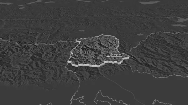 Ampliar Sikkim Estado India Extruido Perspectiva Oblicua Mapa Elevación Bilevel — Foto de Stock