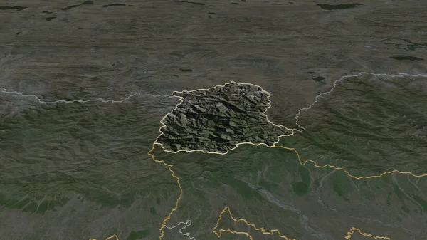 Zoom Sikkim State India Outlined Oblique Perspective Satellite Imagery Rendering — Stock Photo, Image