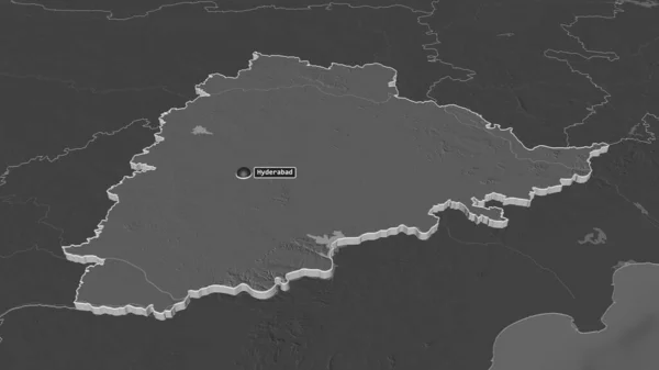Zoom Telangana Stato Dell India Estruso Prospettiva Obliqua Mappa Elevazione — Foto Stock