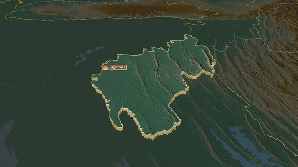 Ampliar Tripura Estado India Extruido Perspectiva Oblicua Mapa Topográfico Relieve — Foto de Stock