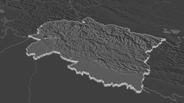 Zoom Uttarakhand Estado India Extruido Perspectiva Oblicua Mapa Elevación Bilevel — Foto de Stock