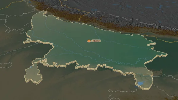 Přiblížit Uttar Pradesh Stát Indie Vytlačil Úhlová Perspektiva Topografická Reliéfní — Stock fotografie