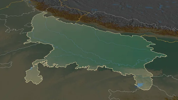 Zoom Uttar Pradesh Stato Dell India Delineato Prospettiva Obliqua Mappa — Foto Stock