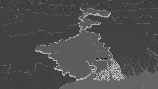 Powiększ Zachodni Bengal Stan Indie Wytłaczany Perspektywa Ukośna Dwupoziomowa Mapa — Zdjęcie stockowe
