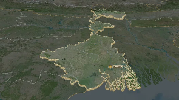 放大西孟加拉邦 印度邦 的挤压 斜的角度 卫星图像 3D渲染 — 图库照片