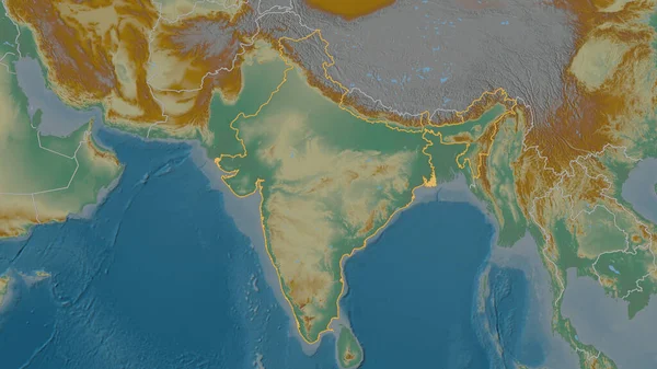 Forma Delineata Dell Area Dell India Mappa Topografica Rilievo Con — Foto Stock