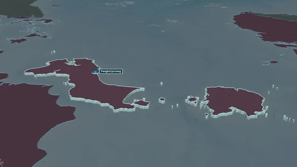 Bangka Belitung インドネシア州 のズームアウト 嘘の見方だ 水面と行政区画の色と衝突した地図 3Dレンダリング — ストック写真