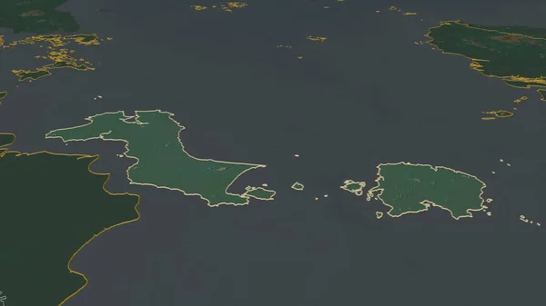 Bangka Belitung インドネシア州 でズームアウト概要 嘘の見方だ 地表水と地形救援マップ 3Dレンダリング — ストック写真
