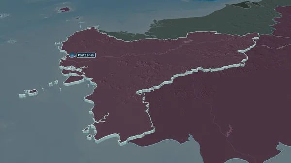 Zoom Kalimantan Barat Provincia Indonesia Estruso Prospettiva Obliqua Mappa Colorata — Foto Stock