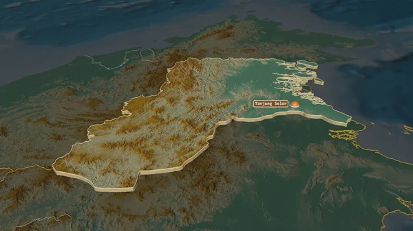 Ampliar Kalimantan Utara Provincia Indonesia Extruido Perspectiva Oblicua Mapa Topográfico — Foto de Stock