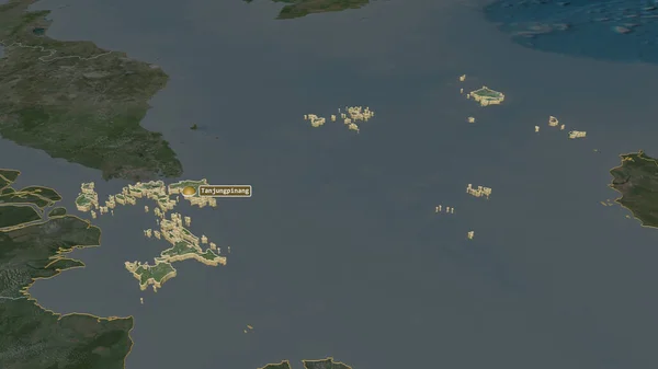 放大对Kepulauan Riau 印度尼西亚省 的挤压 斜的角度 卫星图像 3D渲染 — 图库照片