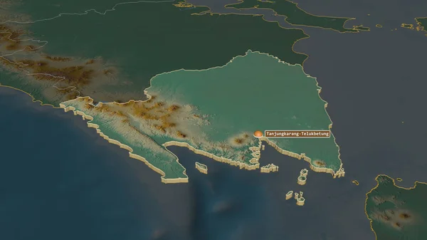 Zoom Sur Lampung Province Indonésie Extrudé Perspective Oblique Carte Topographique — Photo