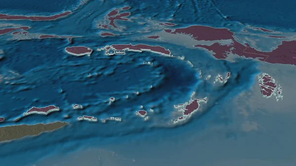 Ampliar Maluku Provincia Indonesia Extruido Perspectiva Oblicua Mapa Coloreado Tocado — Foto de Stock