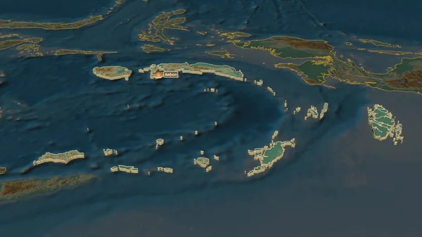 Zoom Maluku Província Indonésia Extrudido Perspectiva Óbvia Mapa Topográfico Relevo — Fotografia de Stock