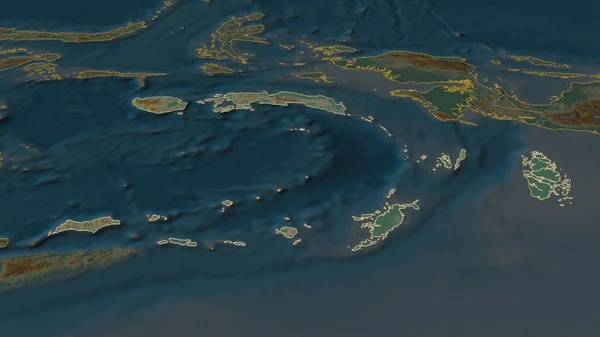 Přiblížit Maluku Provincie Indonésie Nastínil Úhlová Perspektiva Topografická Reliéfní Mapa — Stock fotografie