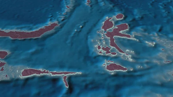 Ampliar Maluku Utara Provincia Indonesia Extruido Perspectiva Oblicua Mapa Coloreado — Foto de Stock