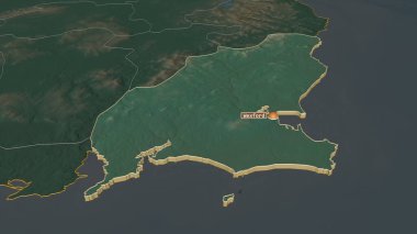 Wexford 'a (İrlanda eyaleti) yakınlaştırın. Belirsiz bir bakış açısı. Yüzey suları olan topografik yardım haritası. 3B görüntüleme