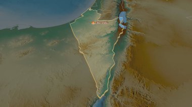 İsrail 'in HaDarom ilçesine yakınlaştır. Belirsiz bir bakış açısı. Yüzey suları olan topografik yardım haritası. 3B görüntüleme