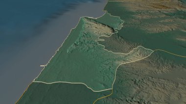 Hayfa 'nın (İsrail' in) ana hatlarını yakınlaştır. Belirsiz bir bakış açısı. Yüzey suları olan topografik yardım haritası. 3B görüntüleme