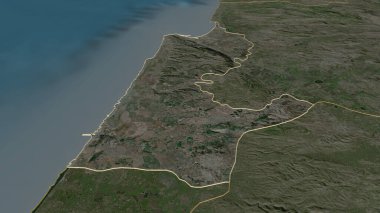 Hayfa 'nın (İsrail' in) ana hatlarını yakınlaştır. Belirsiz bir bakış açısı. Uydu görüntüleri. 3B görüntüleme