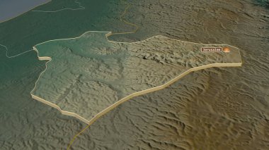 Kudüs 'e (İsrail ilçesine) yakınlaştırın. Belirsiz bir bakış açısı. Yüzey suları olan topografik yardım haritası. 3B görüntüleme