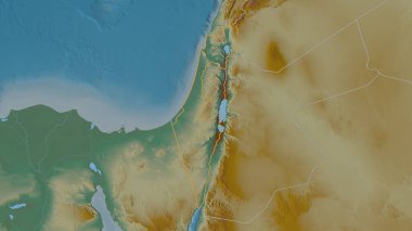 İsrail bölgesinin ana hatları. Yüzey suları olan topografik yardım haritası. 3B görüntüleme