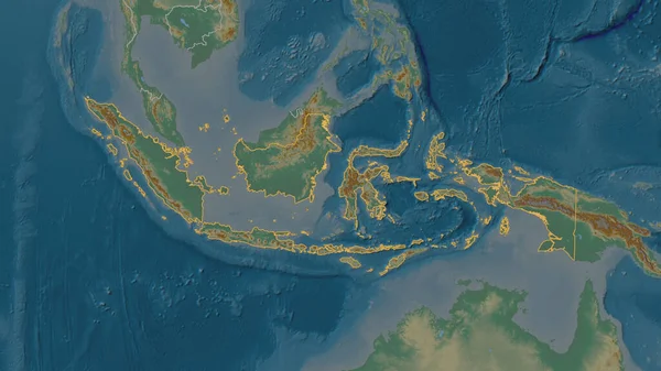 Forma Delineada Del Área Indonesia Mapa Topográfico Relieve Con Aguas — Foto de Stock