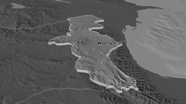 Ampliar Ardebil Provincia Irán Extruido Perspectiva Oblicua Mapa Elevación Bilevel — Foto de Stock