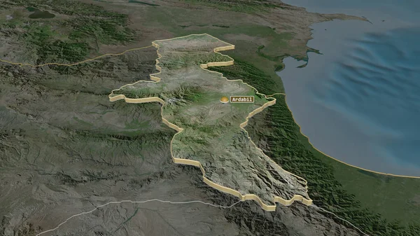 Zoom Sur Ardebil Province Iran Extrudé Perspective Oblique Imagerie Satellite — Photo