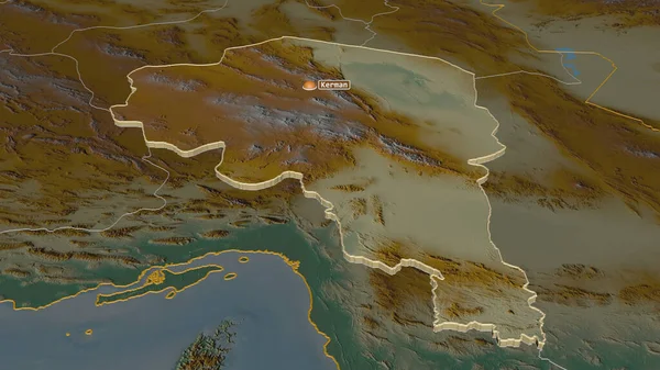 Ampliar Kerman Provincia Irán Extruido Perspectiva Oblicua Mapa Topográfico Relieve — Foto de Stock