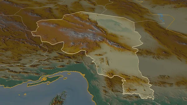 放大Kerman 伊朗省 斜的角度 带有地表水的地形图 3D渲染 — 图库照片