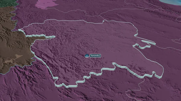 Ampliar Kordestan Provincia Irán Extruido Perspectiva Oblicua Mapa Coloreado Tocado — Foto de Stock