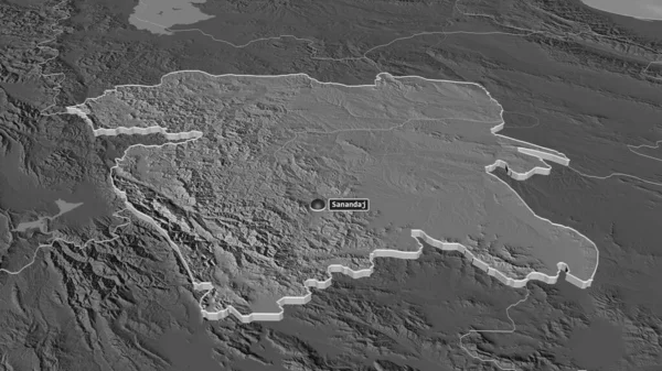 Ampliar Kordestan Provincia Irán Extruido Perspectiva Oblicua Mapa Elevación Bilevel — Foto de Stock