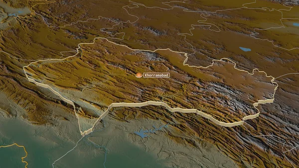Zooma Lorestan Provinsen Iran Svagt Perspektiv Topografisk Reliefkarta Med Ytvatten — Stockfoto