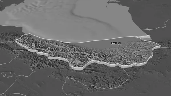 Ampliar Mazandaran Provincia Irán Extruido Perspectiva Oblicua Mapa Elevación Bilevel — Foto de Stock