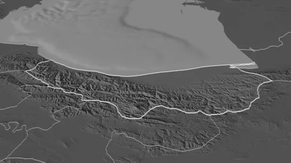突出马赞达兰 伊朗省 斜的角度 带地表水的双层高程图 3D渲染 — 图库照片