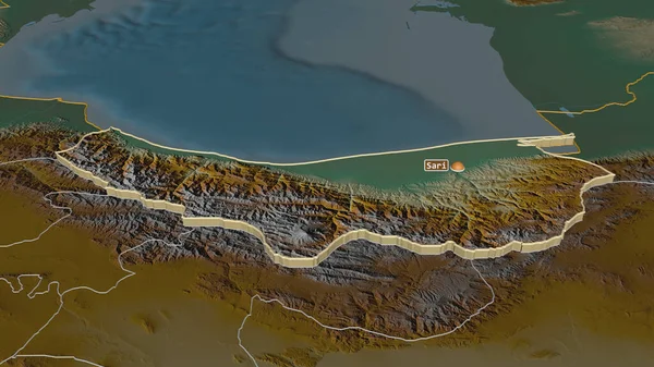 Mazandaran イランの州 で拡大してください 嘘の見方だ 地表水と地形救援マップ 3Dレンダリング — ストック写真
