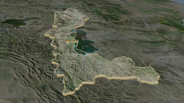 Zoom Oeste Azarbaijan Provincia Irán Extruido Perspectiva Oblicua Imágenes Satélite — Foto de Stock