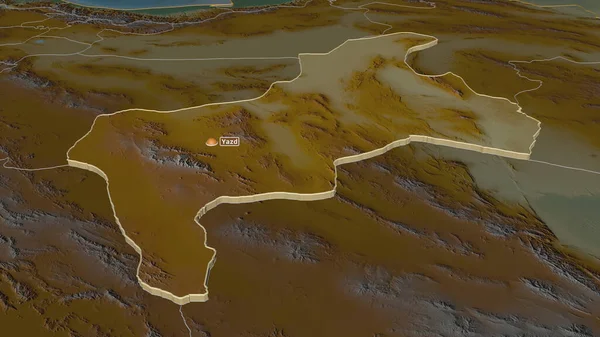 Zoom Yazd イランの州 嘘の見方だ 地表水と地形救援マップ 3Dレンダリング — ストック写真