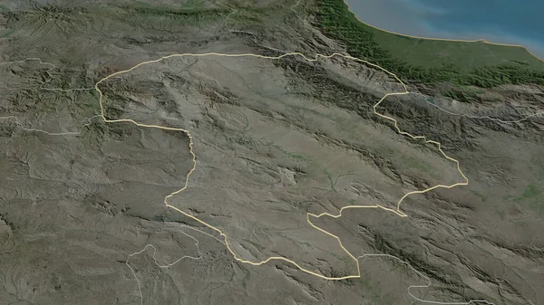 概述了扩大对Zanjan 伊朗省 的了解 斜的角度 卫星图像 3D渲染 — 图库照片