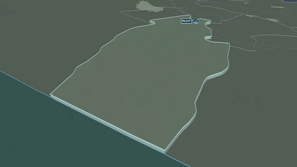 Zoom Sur Najaf Province Irak Extrudé Perspective Oblique Carte Colorée — Photo