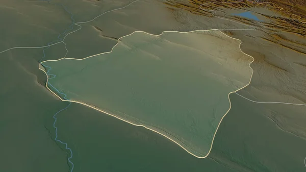 扩大在At Mim 伊拉克省 的活动范围 斜的角度 带有地表水的地形图 3D渲染 — 图库照片